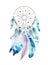 Isolated Watercolor decoration bohemian dreamcatcher. Boho feathers decoration. Native dream chic design. Mystery etnic tribal pr