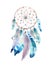 Isolated Watercolor decoration bohemian dreamcatcher. Boho feathers decoration. Native dream chic design. Mystery etnic tribal pr