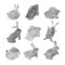 Isolated watercolor set of Easter gray bunnies. Easter holiday