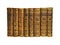 Isolated White Background, Shinny Antique Book Collection Shelf View, Seven piece of Antique Books