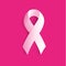 Isolated white color ribbon on the pink background logo. Against cancer logotype. Stop disease symbol. International
