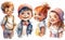 Isolated on white, kids portraits, cute laughing little boys and girls on white background. Watercolor illustration