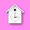 Isolated white object, Vintage wall clock with birdhouse style on pink background