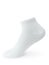Isolated white short sock on invisible mannequin foot on white background, side view.