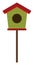 Isolated Wooden Green and Red Birdhouse, Vector Bird House