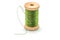 Isolated wooden spool of green thread and needle