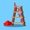 Isolated wooden stepladder with red letters love and hearts