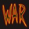 The isolated word `WAR`. Fiery yellow-red letters on a black background.