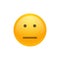 Isolated yellow emoticon expressionless smiley. Pocker-faced.