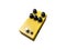 Isolated yellow overdrive, distortion stompbox electric guitar effect for studio and stage performed on white background