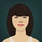 Isolated young dark haired woman face retro design vector.