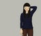 Isolated young girl wearing blue jumper and brown Chino pants , Digital paint Hipster style girl character with long hair closing