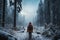 Isolation impact snow covered forest triggers psychological exploration for lone traveler