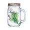 Isoleted Tumbler with stainless steel lid and sage. Watercolor hand drawn painted illustration, water line and bubbles.