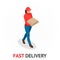Isomeric Fast and Free Delivery concept. Delivery woman