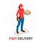 Isomeric Fast and Free Delivery concept. Delivery woman