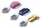 Isometric 3d back view classic pickup truck car with boat.