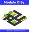 Isometric 3d block module of the district part of the city
