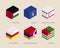 Isometric 3d boxes with flags