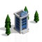 Isometric 3d building with trees around,