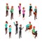 Isometric 3d business people isolated. Office man and woman professional teamwork vector set