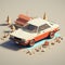 Isometric 3d Car Illustration: Toyota Corolla In Fictional Landscape