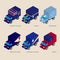 Isometric 3d cargo trucks with