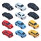 Isometric 3d cars. Transportation technology vector vehicles set