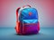 isometric 3d colorful school bag on red and blue background