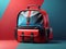 isometric 3d colorful school bag on red and blue background