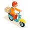 Isometric 3d Delivery Courier Scooter Symbol Box Icon Concept Isolated Flat Design Vector Illustration