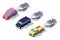 Isometric 3d front view classic pickup truck car with boat.