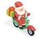 Isometric 3d Gift Box Santa Claus Delivery Courier Scooter Symbol Box Icon Concept Isolated Cartoon Flat Design Vector