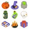 Isometric 3d halloween witch magic icons set isolated flat design line art vector illustration