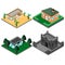 Isometric 3D icon house home. Residence building landscape three-dimensional vector symbol concept