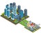 isometric 3D illustrations of modern urban quarter with skyscrapers and a nearby power station