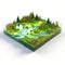 Isometric 3d Landscape Model Fusion Of Water And Land