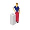 Isometric 3D man put voting paper in election box