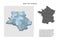 Isometric 3D map of France. Political country map in perspective with administrative divisions and pointer marks. Detailed map