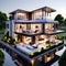 isometric 3D render of a high-end house - showcasing modern and luxurious architectural design