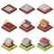 Isometric 3D set construction stages of house