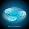 Isometric 3d vector a blue fidget spinner or hand spinner. Fidget toy for increased focus, stress relief.