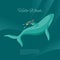 Isometric 3d vector illustration of diver and whale underwater