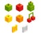 Isometric 8 bit pixel fruits and coins