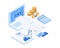 Isometric accountant workspace, 3d vector