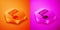 Isometric Acquaintance icon isolated on orange and pink background. Hexagon button. Vector
