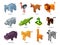 Isometric african animals. Low poly zoo, polygonal alligator, lion and giraffe. Monkey, snake, elephant toy and zebra 3D