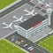 Isometric Airport Building. Airport Terminal with Planes