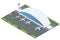 Isometric Airport with Many Airplanes. Aviation Industry. Passenger Jet Plane Parked to a Boarding Ramp