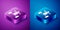 Isometric All Terrain Vehicle or ATV motorcycle icon isolated on blue and purple background. Quad bike. Extreme sport